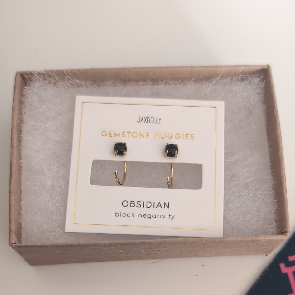 JaxKelly Gold and Black Gemstone Huggies